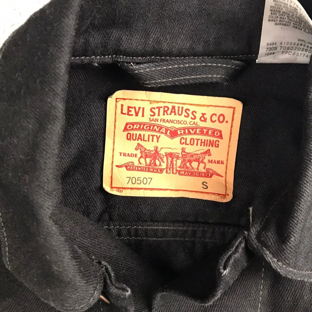 Levis 70507 Relaxed Fit Denim Trucker Jacket Mens S Black Button Up Coat